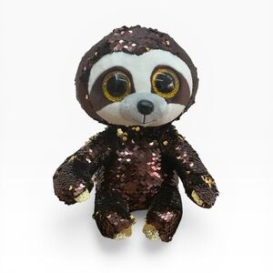 Ty Sequin Sloth Plush Dangler – Brown, Gold, White size: 9” beanie baby